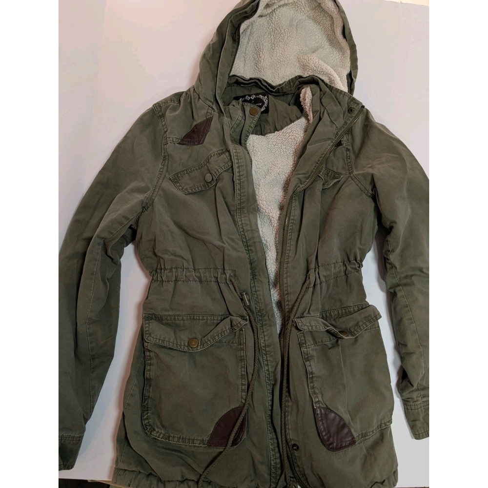 Women's Ambiance Military Safari Style Hooded Jacket With Sherpa Lining Small
